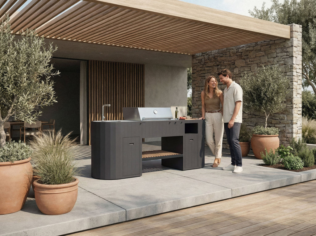 Couple cooking at the OVO GL outdoor kitchen