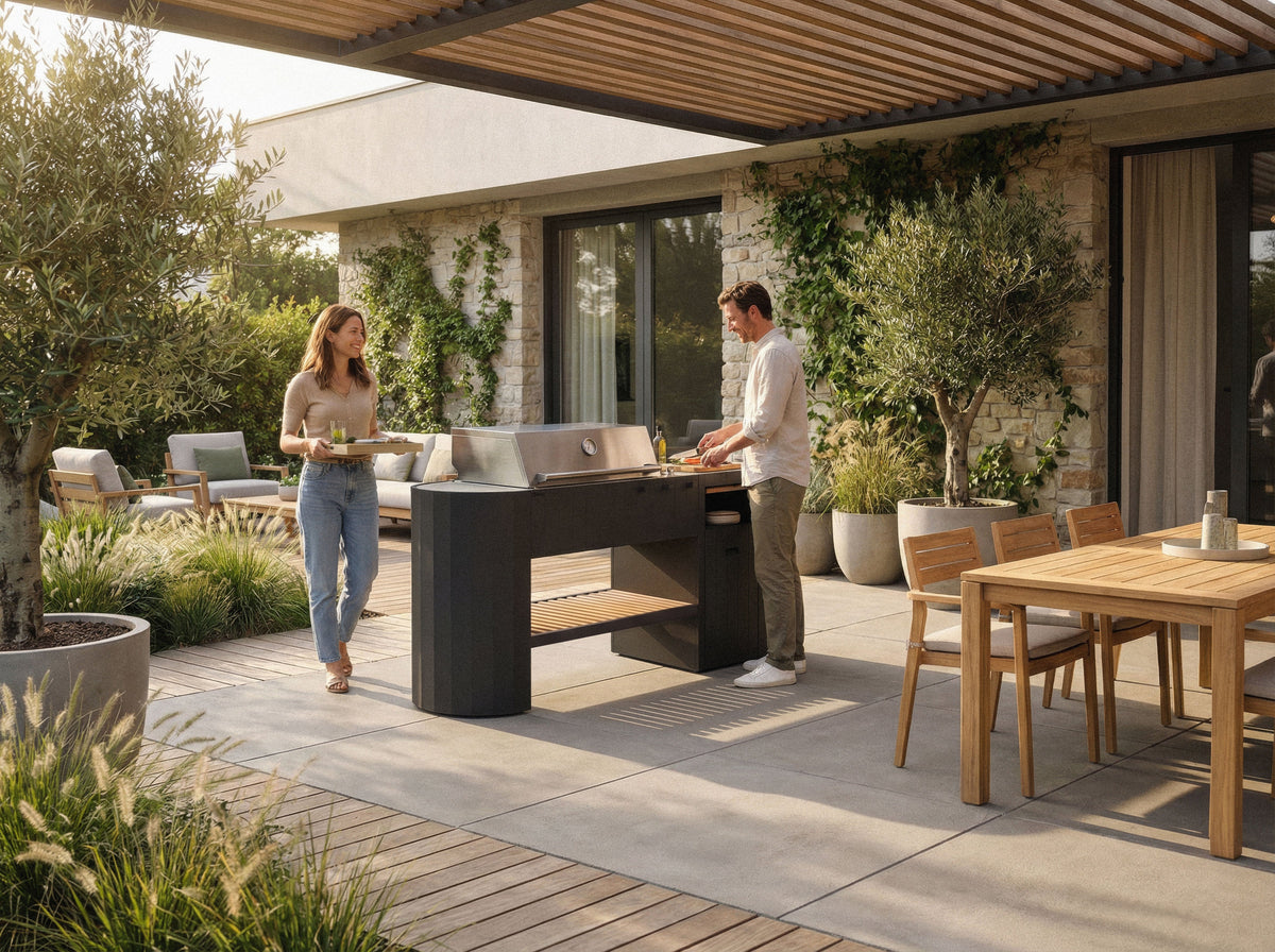 OVO GM outdoor kitchen on a garden terrace