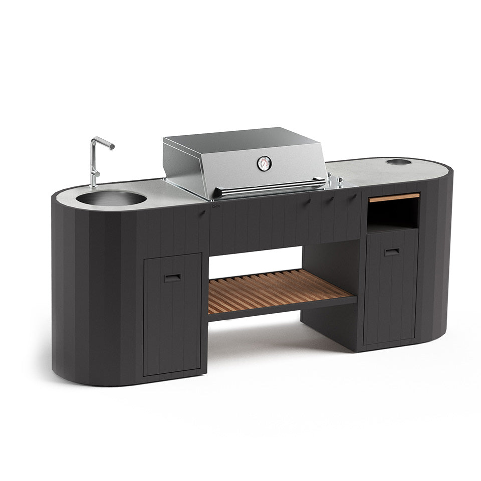 Q-boo OVO GL outdoor kitchen with gas grill, sink and Dekton worktop
